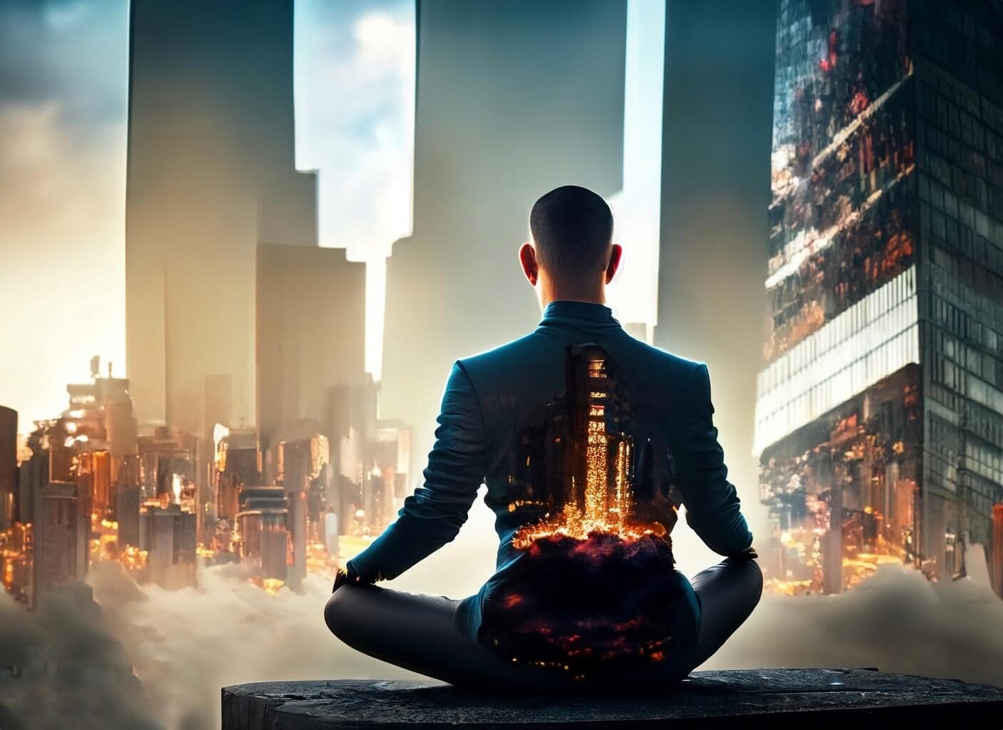 Une personne méditant dans la tourmente de la vie